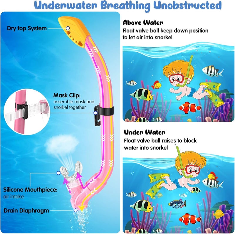Seovediary Kids Snorkel Set, Mask Fins Snorkeling Gear for Kids Anti-Fog Swim Goggles 180 Panoramic View Dry Top Snorkel and Dive Flippers Combo with Travel Bag for Snorkeling Training Swimming Diving - Image 3